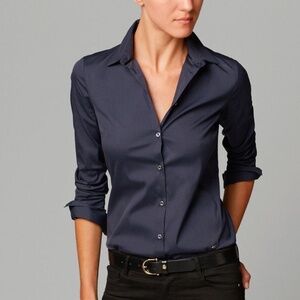 Women’s Massimo Dutti Navy Blue Poplin Stretch Shirt